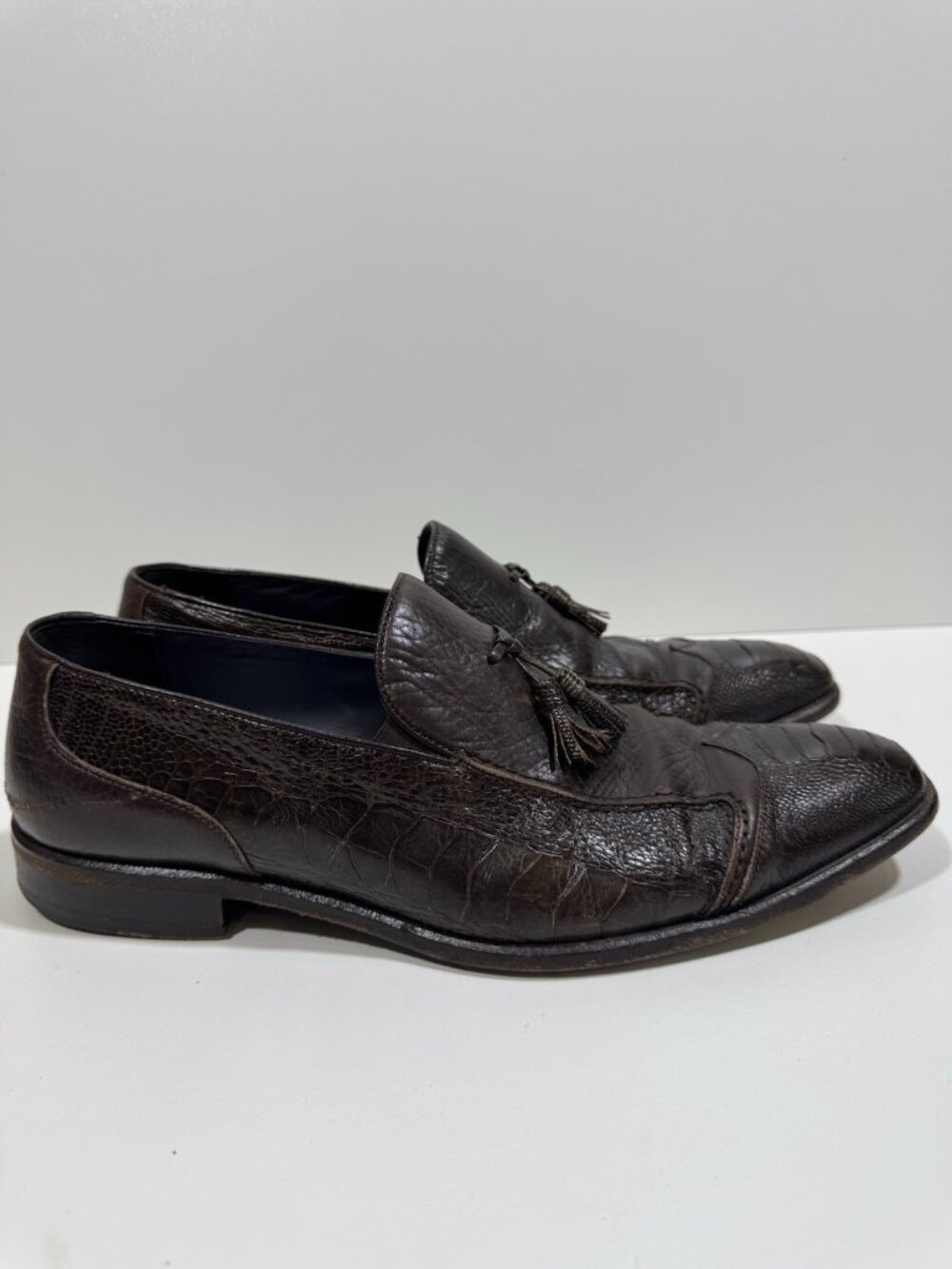 Mezlan for Ingledew's Genuine Ostrich Leather Tassel Loafers Men's 9 Brown Vtg